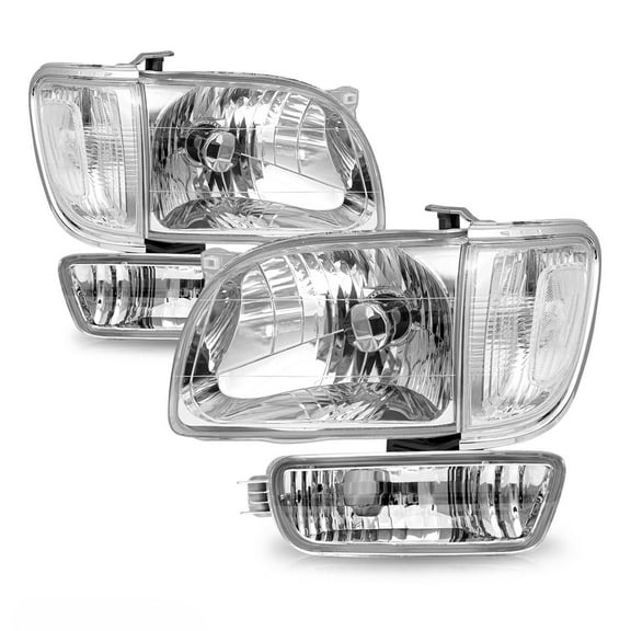 For 2001 2002 2003 2004 Toyota Tacoma Chrome Clear Headlights Bumper Lights 6PCS
