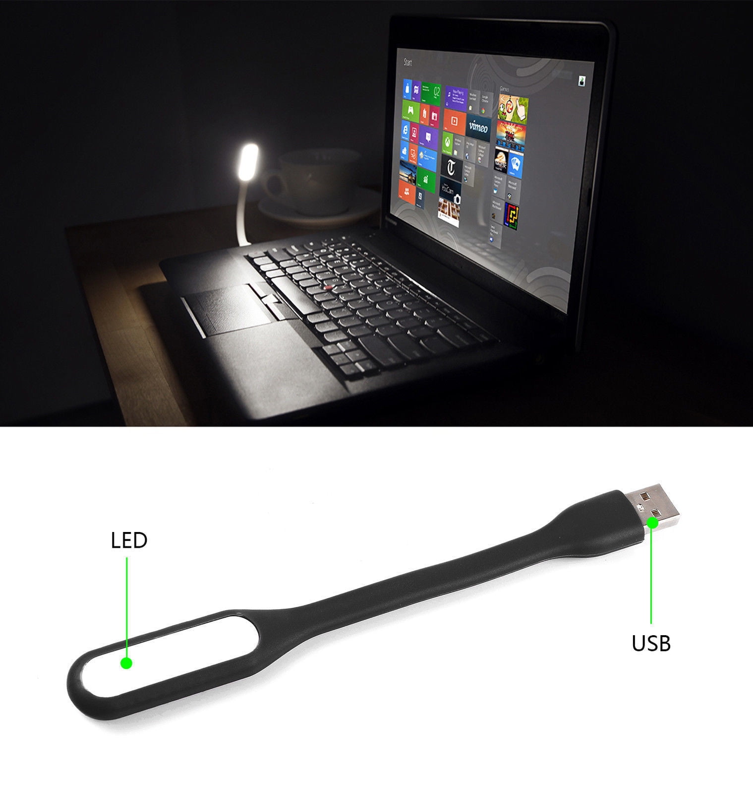 2 PCS Flexible Bright Mini USB LED Light Lamp for Notebook Laptop Desk Reading 