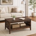thumbnail image 2 of 2-Tier Farmhouse Coffee Table with Open Shelf, Rectangular Center Table for Living Room, Rustic Brown, 2 of 9
