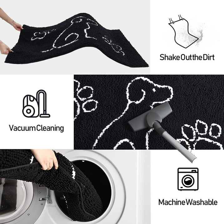 Junovo Indoor Door Mat Rug Super Absorbent Doormats for Muddy Shoes Dog Paws,Non Slip Bathroom Floor Mats,24"x36"Black