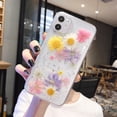 thumbnail image 6 of Case for iPhone 11 6.1 inch, Bling Glitter Sequin Handmade Real Dried Flower Leaf Embedded Pressed Floral Flexible Soft Rubber Gel TPU Protective Bumper Back Cover - Blue+Pink, 6 of 9