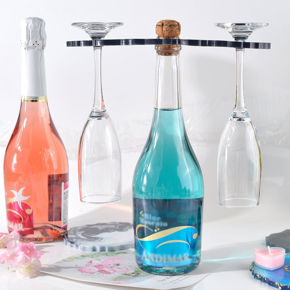 DIY Wine Glass Holder Resin Mold - Creative Craft Kit with Coaster Molds & Metallic Flakes for Unique Home Decor