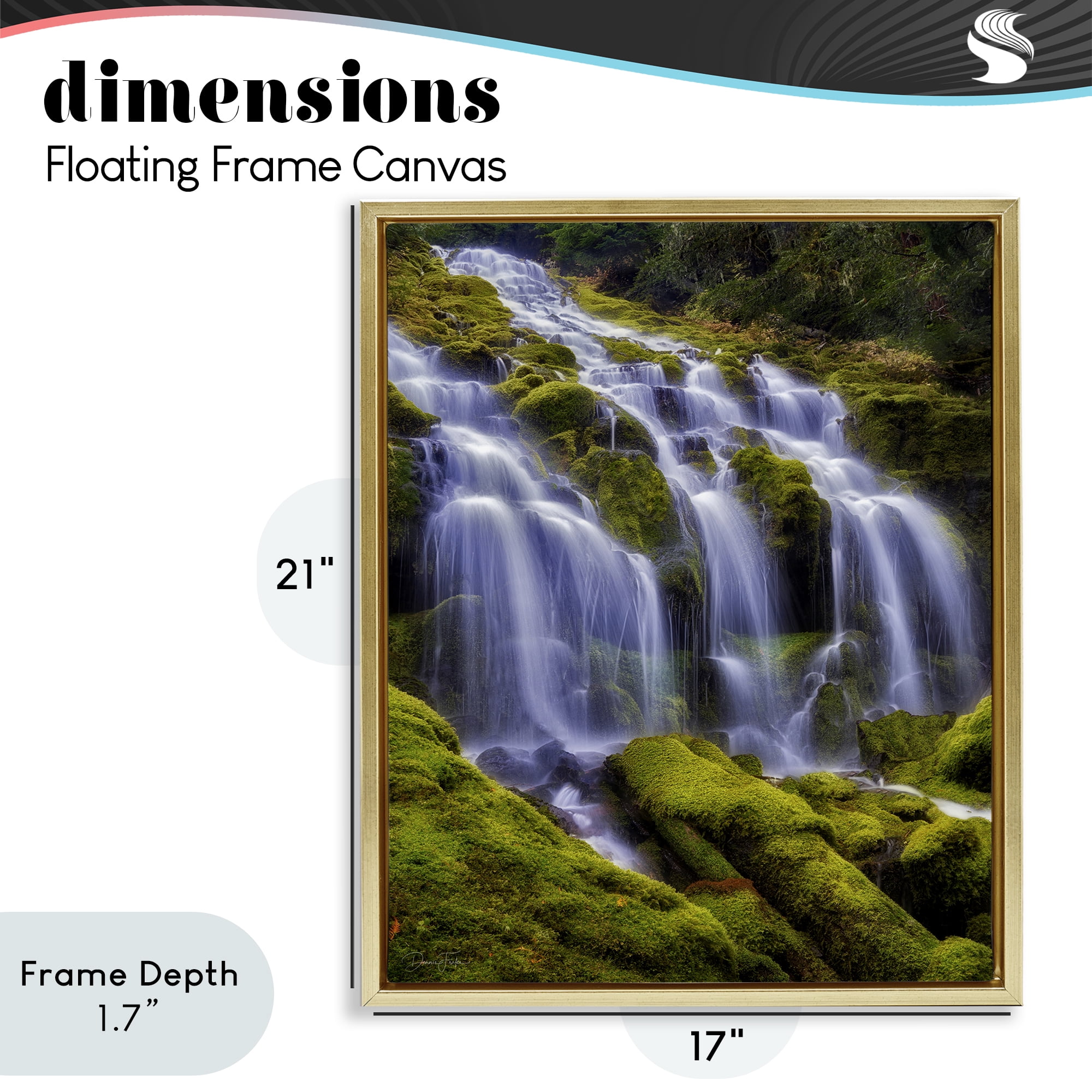Stupell Industries Upper Proxy Falls Gold Framed Floater Canvas Wall Art, design by Dennis Frates