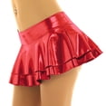 thumbnail image 2 of Sxiwei Women's Shiny Metallic Skirt High Waist Layered Pleated Ruffled Mini Skirt Rave Party Clubwear Metallic Red L, 2 of 7