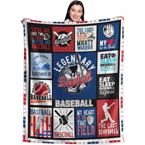 Baseball Gifts for Teen Boys, Lightweight Fleece Baseball Throw Blanket, Sports Gift for Fans, Kids Blanket for Birthdays Thanksgiving Christmas 60"x80"