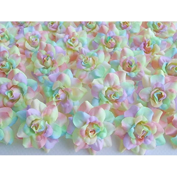 50) Silk Rainbow Pastel Tones Roses Flower Head 