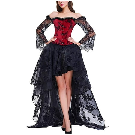 

Womens Two-Piece Skirt European And American Breast-Suorting Lace Middle-Sleeve Court Corset Tummy Control Butt Lifting Thigh Slimmer High Waisted Shapewear Bodysuit A-722