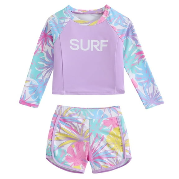 GYRATEDREAM Girls Rash Guard Swimsuit Two Piece Long Sleeve Bathing Suits Summer Beach Swimwear with UPF 50  Sun Protection for 4-7Y