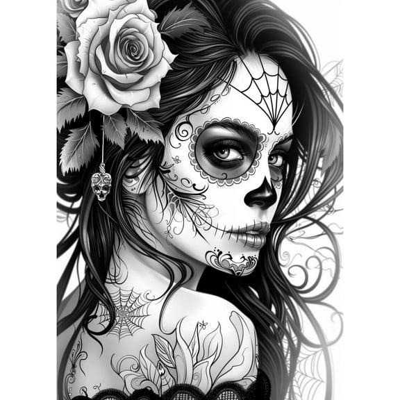 5D Diamond Art Painting Skull Woman in Black and White DIY Paint with Full Drill Round Diamond Gems Painting by Number Kits for Adults Art Craft Home Wall Decor 11.8x15.8in(1)