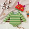 thumbnail image 2 of SUYOLL Infant Girls Bodysuit Long Sleeve Striped Romper Bodysuits Hat Set Trendy Clothes, 2 of 6