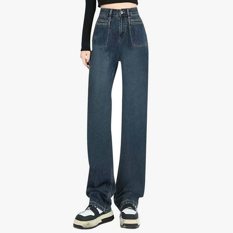 JIKNTTR Women's Classic Fit Jeans Stylish Retro Fashion Versatile