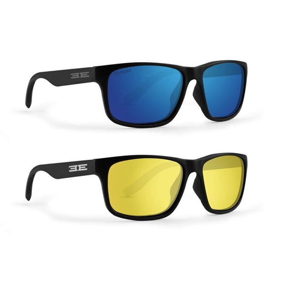 Epoch Eyewear Delta Black Sunglasses 2 Pair Polarized Yellow Mirror & Blue Mirror Lenses