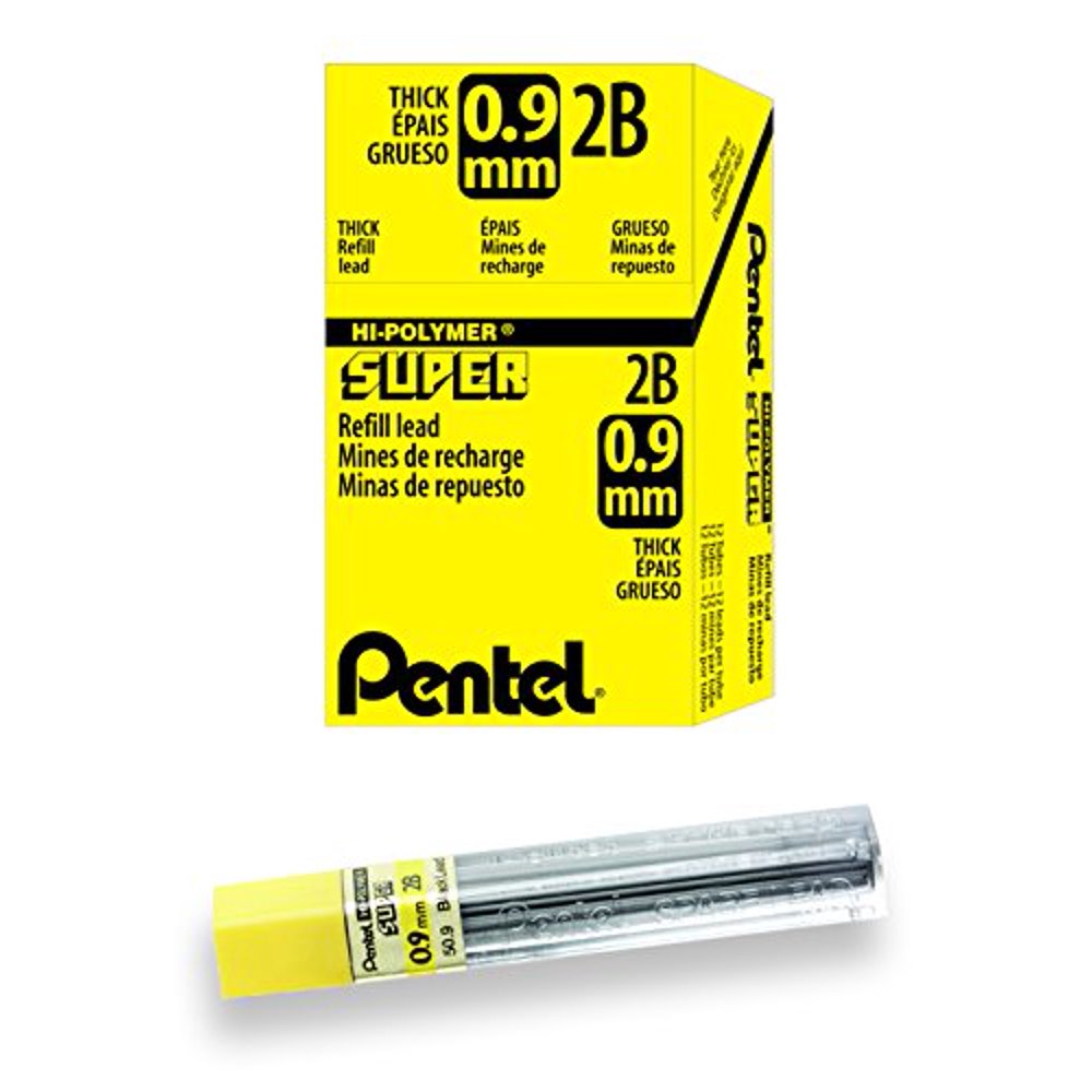 Pentel Super HiPolymer Lead Refill, 0.9mm Thick, 2B, 180 Pieces of