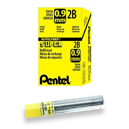Pentel Super Hi-Polymer Lead Refill, 0.9mm Thick, 2B, 180 Pieces of Lead
