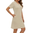 thumbnail image 3 of MOSHU V Neck Dresses for Women Side Split Short Sleeve Dresses Casual Summer Dress with Pockets, 3 of 10