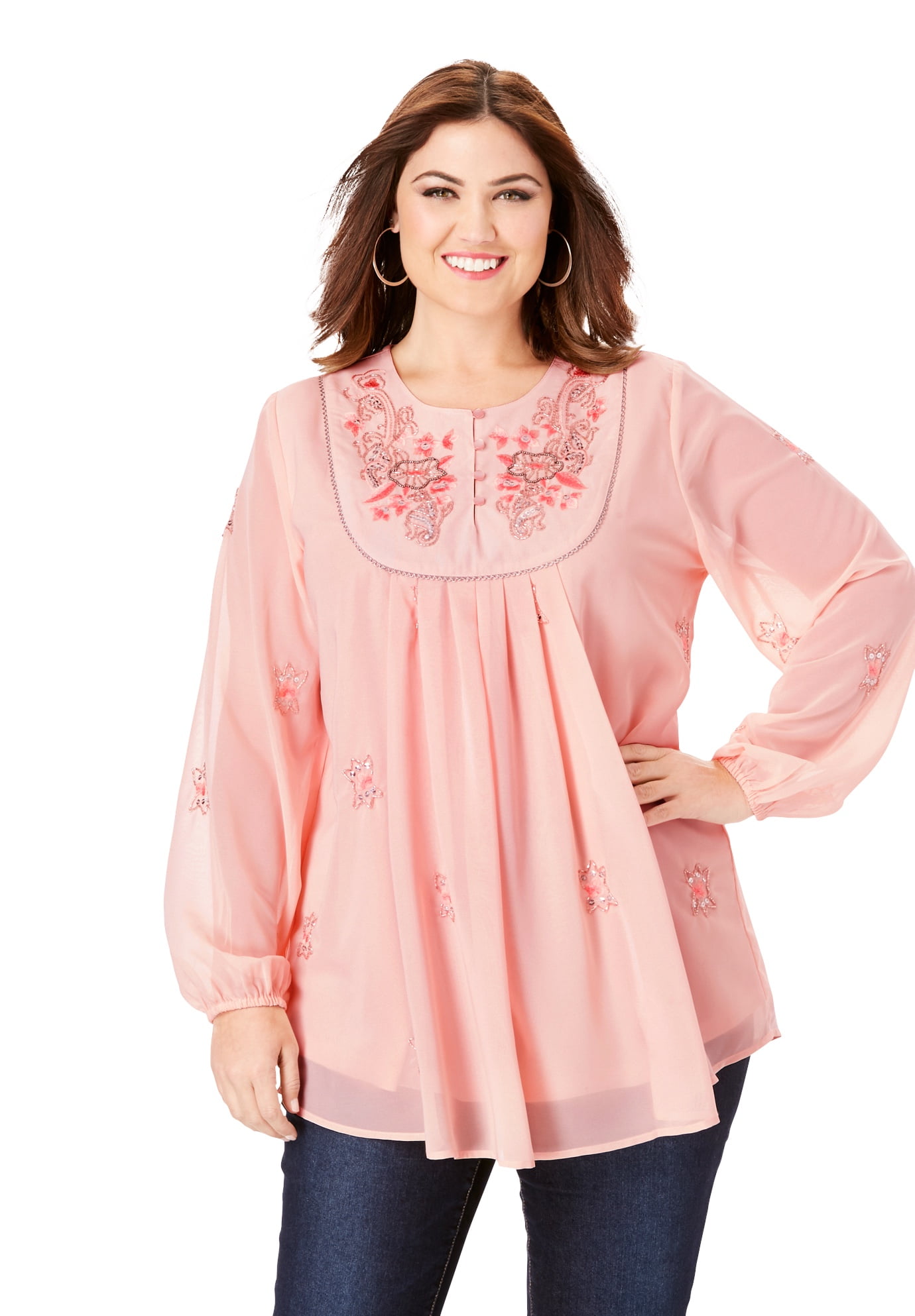 Roaman s Roaman s Women s Plus Size Embroidered Peasant Tunic Long roaman-s-roaman-s-women-s-plus-size-embroidered-peasant-tunic-long
