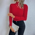 thumbnail image 5 of Women's Turtleneck Sweater 2025 Long Sleeve Shirts Fall Trendy Tops Slim Fitted Ribbed Knit Basic Casual Sweater Red M, 5 of 6