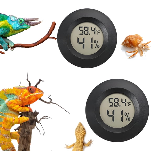 GJX Reptile Thermometer and Humidity Gauge Digtal Terrarium Thermometer Circular Bearded Dragon Cage Accessories Reptile Temp and Humidity Gauge for Leopard Gecko Hermit Crab Gecko Lizard Etc 2Pc