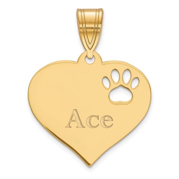 Yellow Sterling Silver charm pendant Gold Plated Heart with Pawprint Cutout