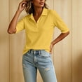 thumbnail image 6 of hoksml Women Half Button Mid Sleeve Collarted Shirt Cotton Linen Solid Loose Casual Top for Office Daily Golf, 6 of 8