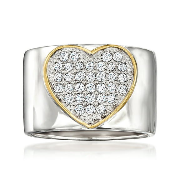 Ross-Simons 0.50 ct. t.w. Pave Diamond Heart Ring in Sterling Silver With 14kt Yellow Gold, Women's, Adult