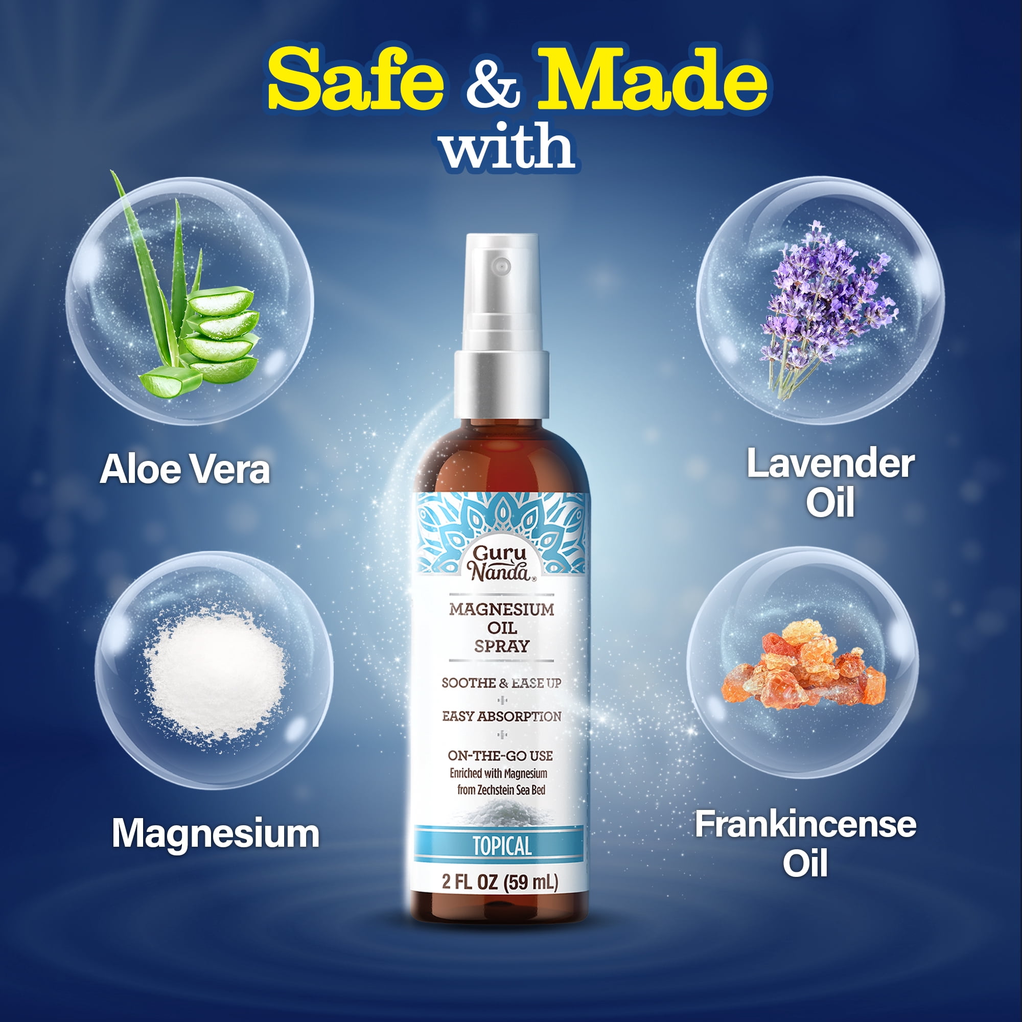 GuruNanda Magnesium Oil Spray for Muscle Relief and Soothing Aches, Quick Absorbing, 2 fl oz