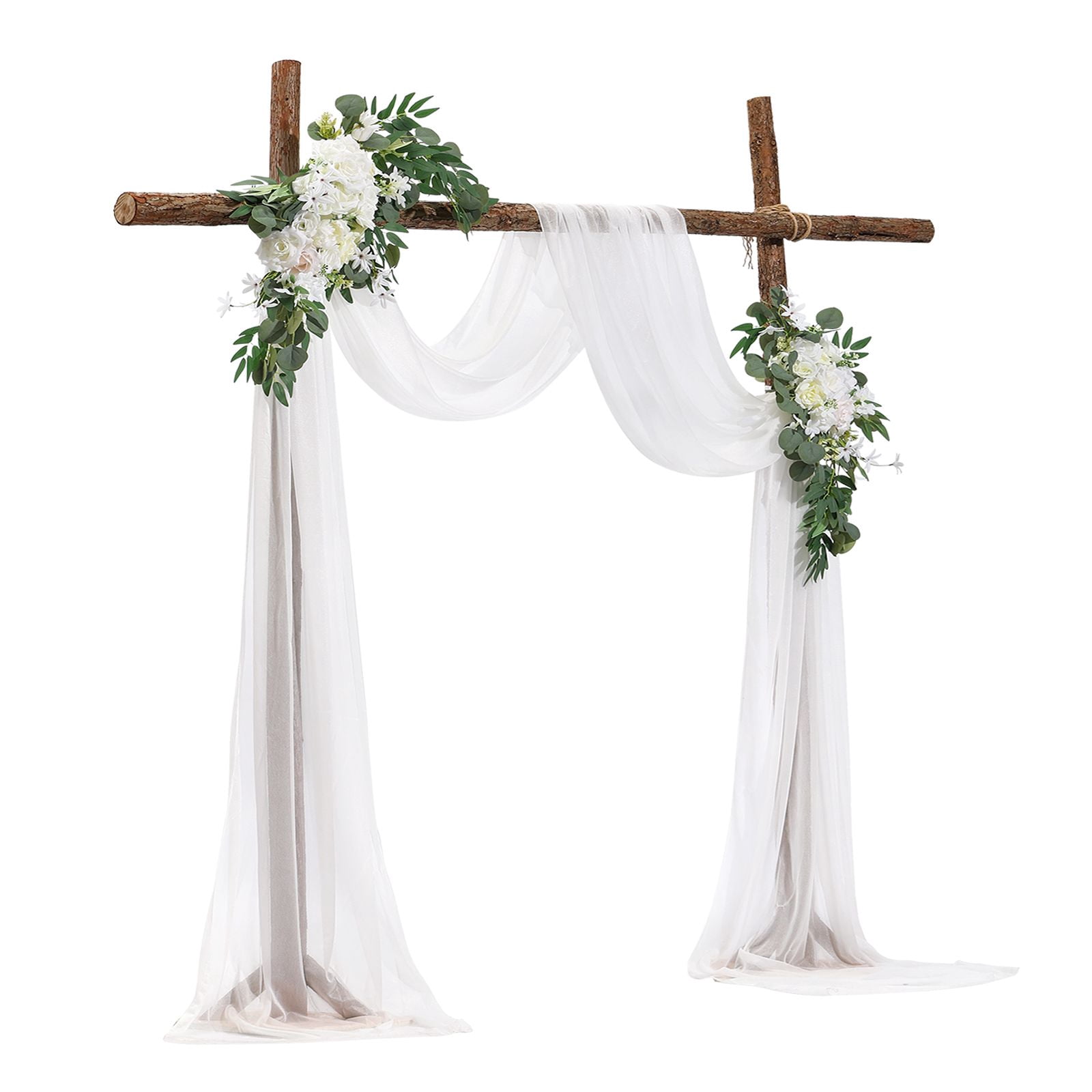 3-Pack Artificial Wedding Arch Flowers Kit with 21Ft Draping Fabric, White Wedding Ceremony Backdrop & Reception Decor