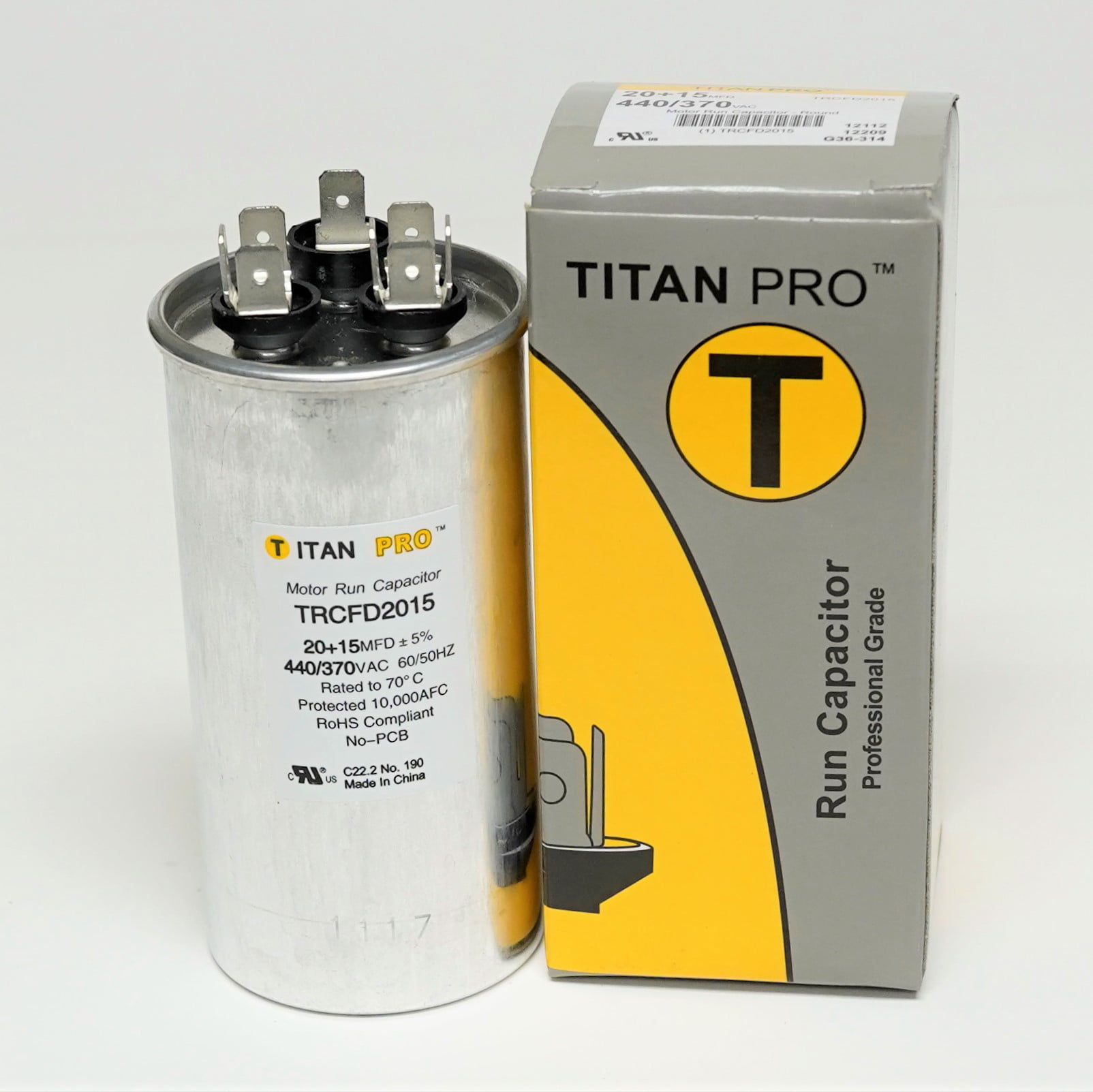 TitanPro TRCF3 HVAC Round Motor Run Capacitor 3 MFD/UF 440/370 Volts 