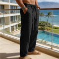 thumbnail image 7 of Migroa Men's Linen Pants Lightweight Drawstring Elastic Waist Pockets Loose Fit Straight Legs Summer Beach Vacation Yoga Trousers Black L, 7 of 7