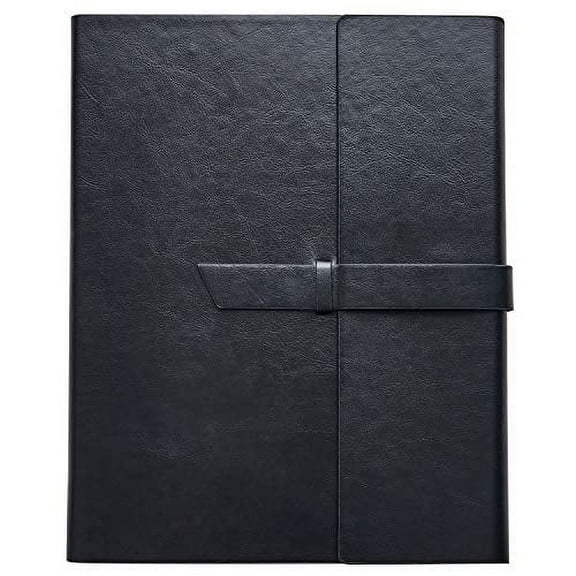 Gallaway Leather Padfolio Portfolio Folder Slim Portfolio Folio Organizer Holder for Letter Legal A4 Note Pads Notebooks for Men Women Refillable Business Leather Portfolio Binder, Black
