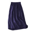 thumbnail image 4 of Women's Summer Linen Button Front Elastic High Waist Swing A Line Midi Skirt Navy 2XL, 4 of 4