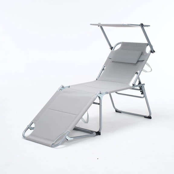 Sun Tanning Chair with Canopy, Folding Lounge Chair for Pool Beach Outdoor Use