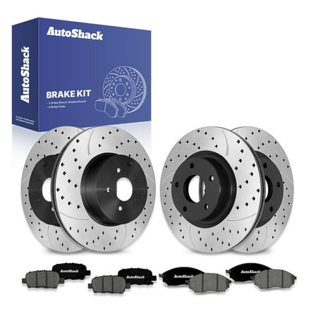 AutoShack Front & Rear Drilled & Slotted Brake Rotors Premium Ceramic Brake Pads | Replacement for 2011 Nissan Murano 3.5L V6 AWD FWD | E-Coated | 12-PC Brake Kit | ShadowGuard