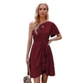 thumbnail image 1 of VISgogo Vestido de noche de verano para mujer Color sólido Un hombro Volantes Mini vestido de fiesta femenino VISgogo  moda, 1 of 9