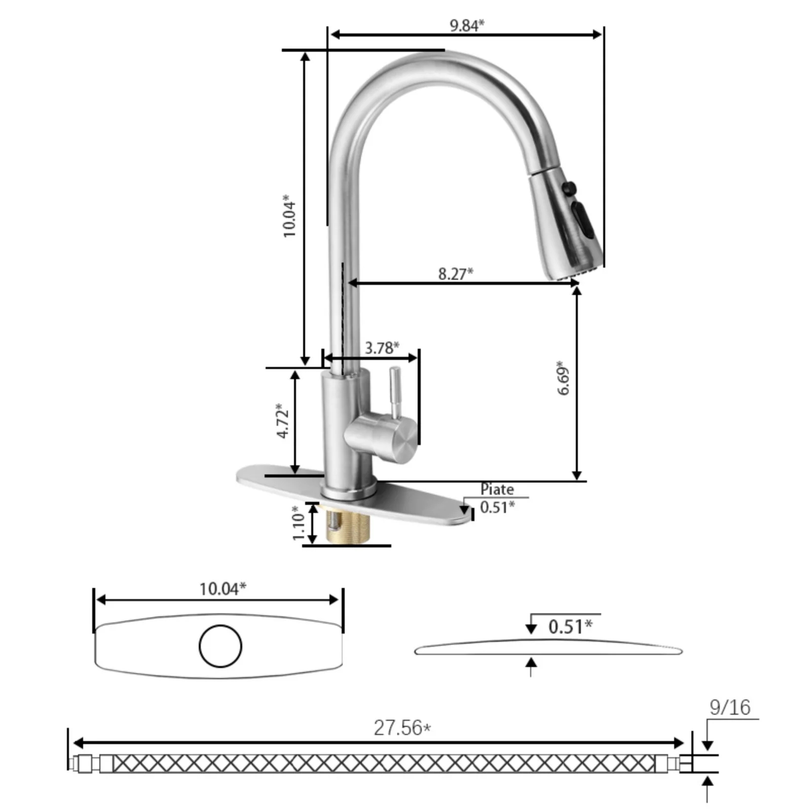 Tmdioo Brushed Nickel Pull-Down Kitchen Faucet photo 2