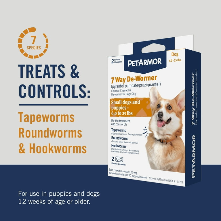 PetArmor 7 Way De-Wormer for Puppies and Small Dogs, 2 Chewable Tablets