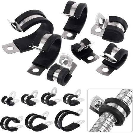 26Pcs 3/8 Inch Cable Clamps, 304 Stainless Steel Rubber Cushioned Hose Clamps Pipe Clamps Loop Clamps Wire Clamps with Storage Case