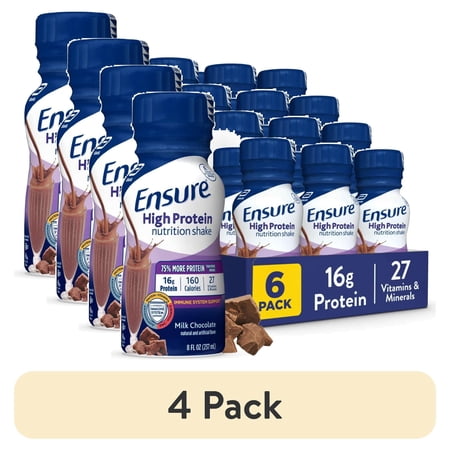 (4 pack) Ensure High Protein Nutrition Shake, Milk Chocolate, 8 fl oz, 6 Count