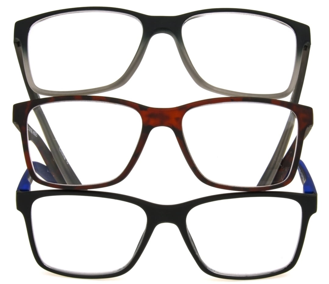 OPTIQUE Trifecta Square Reading Glasses (3 pack) +2.00
