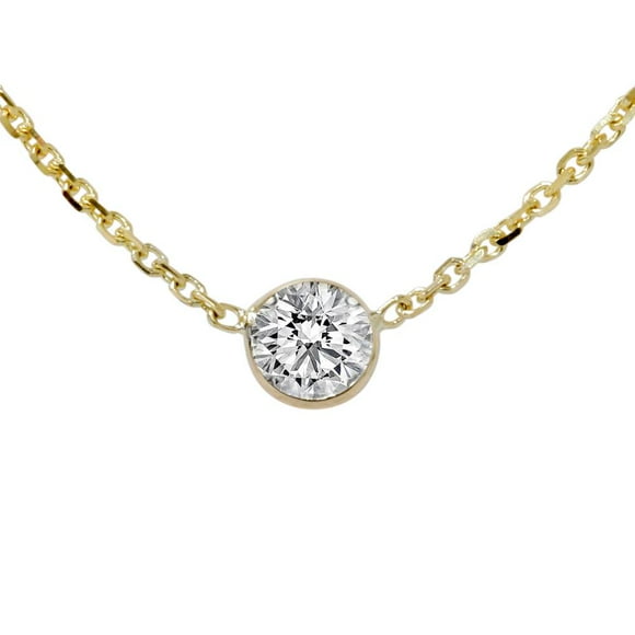 VVS 1/3ct Genuine Round Brilliant Cut Bezel Solitaire EX3 Diamond Pendant 14K Gold