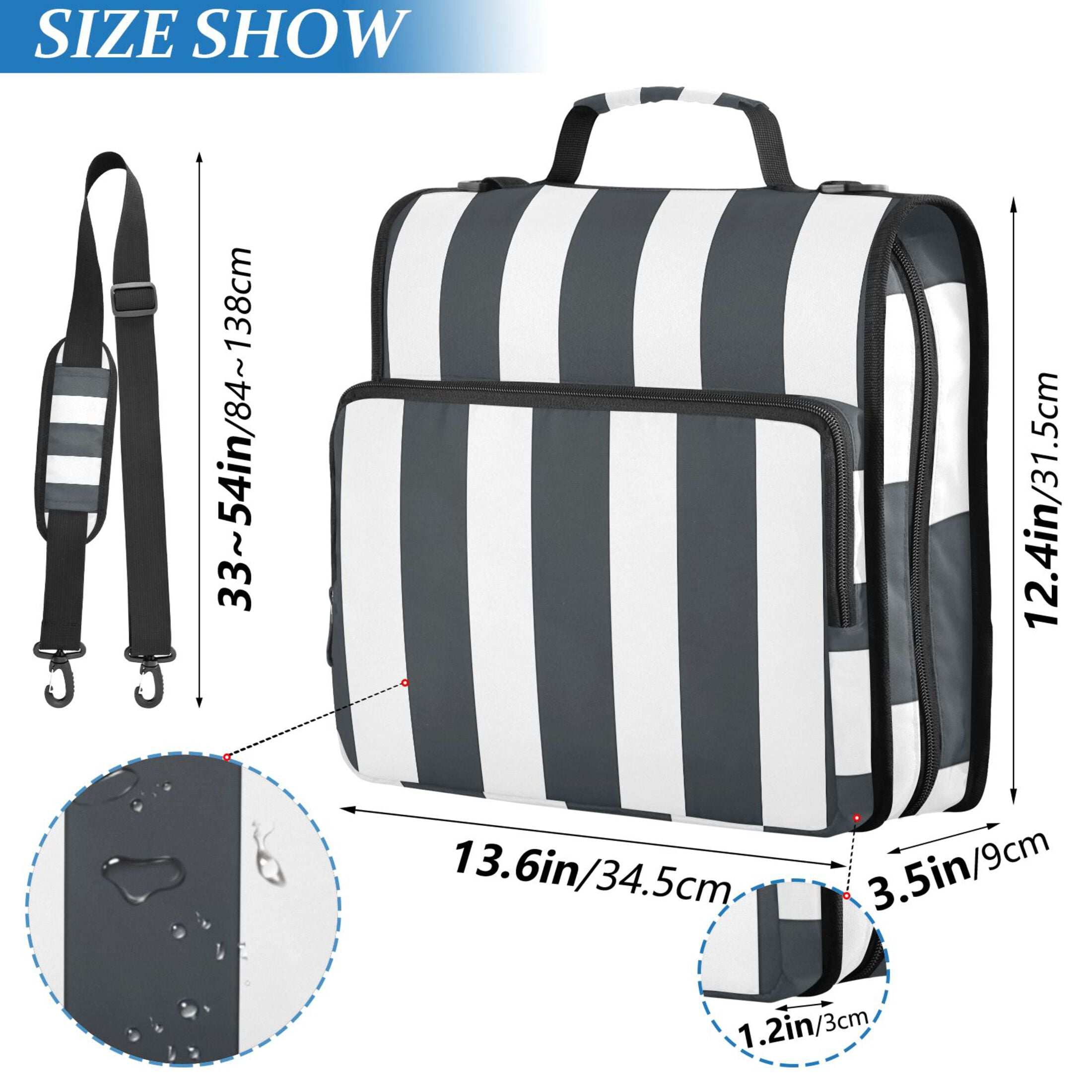 3 Ring Zipper Binder with Shoulder Strap Waterproof Trapper Keeper 2 Inch D-Ring 500 Sheets Capacity Dark Gray and White Striped