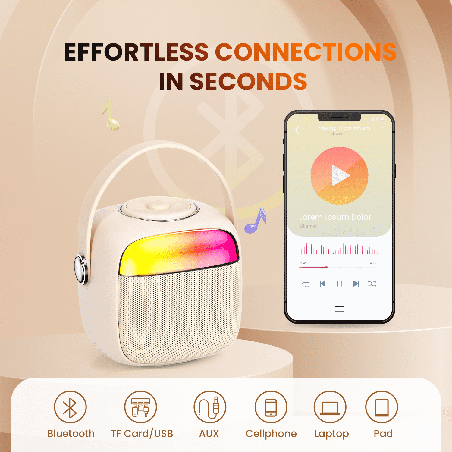 VIVISTAR Karaoke Machine for Kids Portable Bluetooth Speaker with 2 Wireless Microphones Mini Karaoke Speaker with LED Lights Birthday Gifts for Adults Girls Boys Family Home Party Outdoor (White)