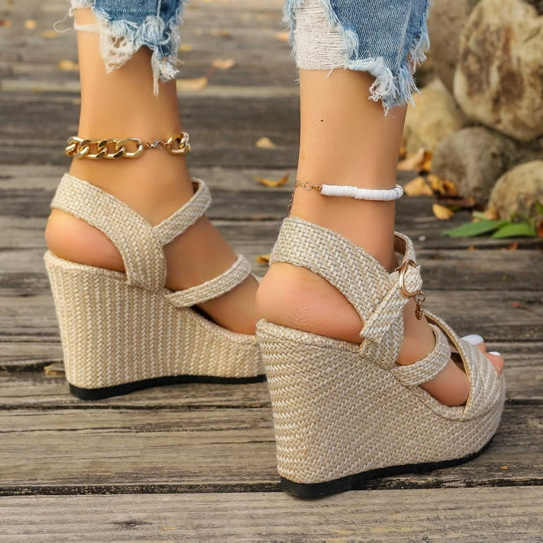 ALM. MARCH WEDGE SANDALS （Beige） Holiday Deals 2024! Itsun Platform Sandals Women,Platform