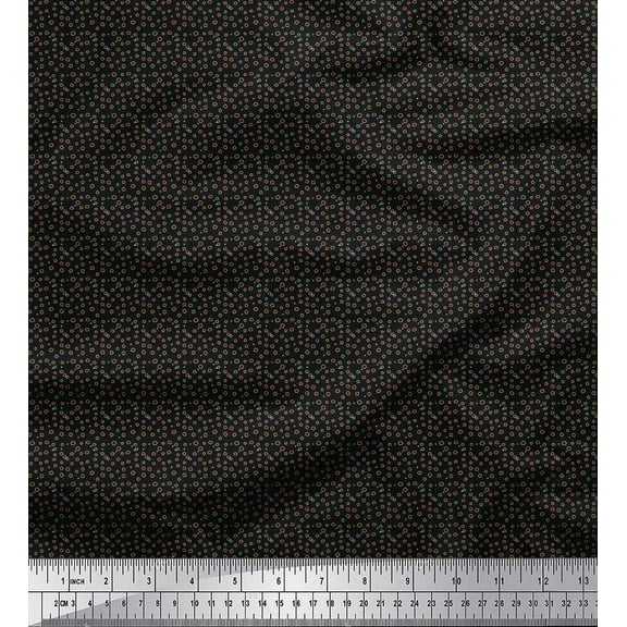 Soimoi Black Cotton Duck Fabric Line & Circle Geometric Print Fabric by the Yard 42 Inch Wide