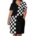 thumbnail image 2 of Vestido de noche con estampado de cuadrados para mujer, vestido con los ojos vendados y bolsillos grandes, falda en blanco y negro Quad Ska, 2 of 6