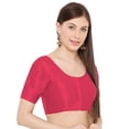 thumbnail image 2 of eloria Women's Art Silk Top Short Sleeve Blouse Deep Neck Top Sari Accessories Color: Pink | Size: 44, 2 of 5