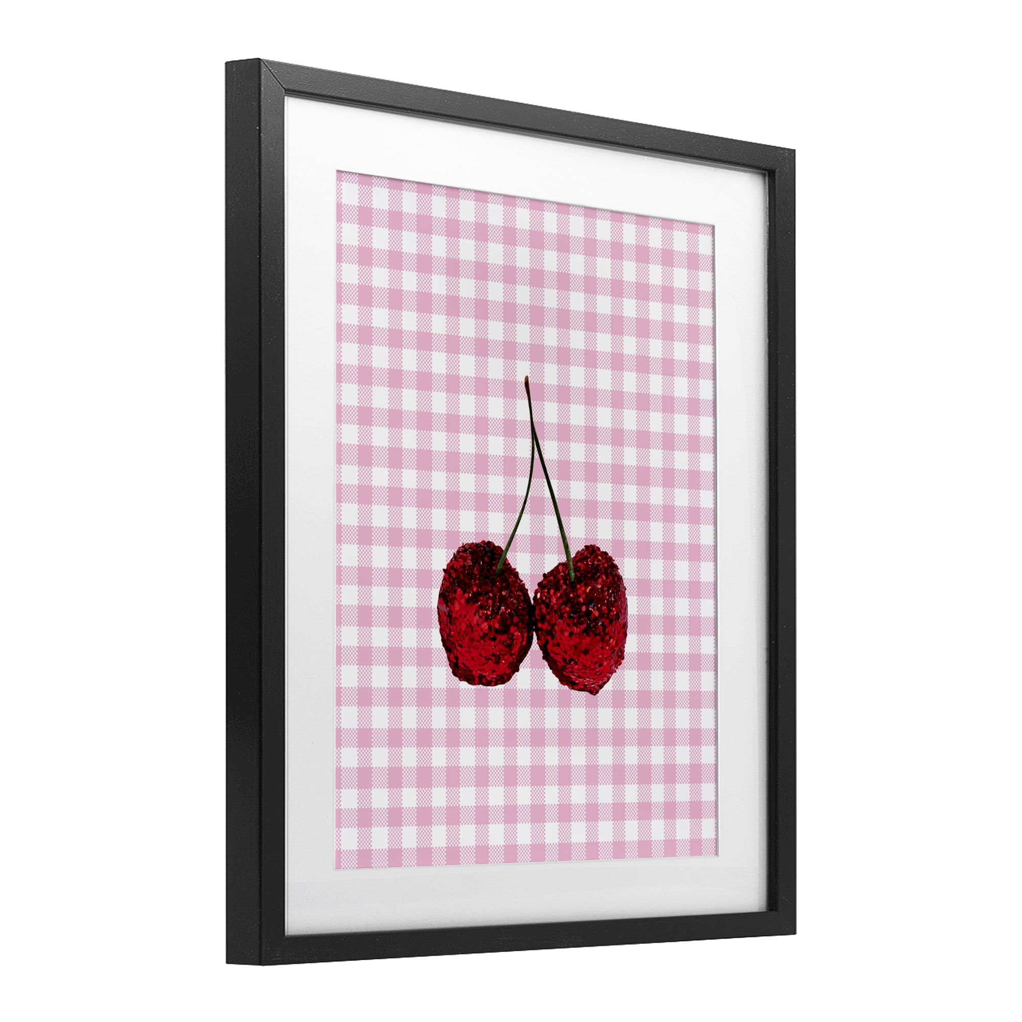 Stupell Industries Glitter Cherry on Pink Gingham Black Framed Print Under Glass, design by LISH Creative