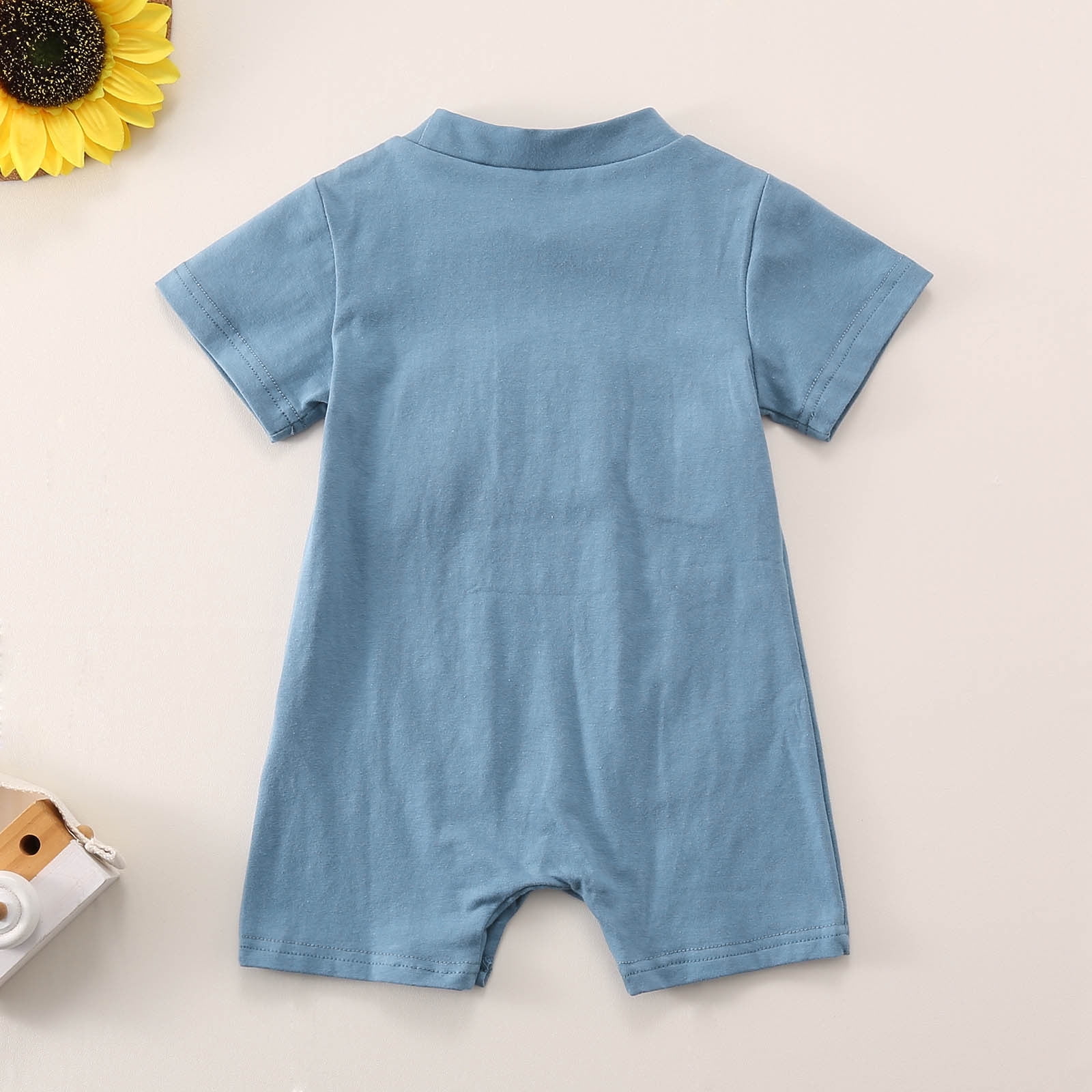 Povozer Newborn Baby Boy 4th of July Clothes Flag Embroidery Jumpsuit Waffle Short Sleeve Romper,Size 12-18 Months,Blue