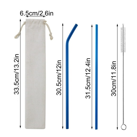 LanSuare Reusable Straws Set, Include Straight & Pipe & Elbow & Pipe Cleaning & Brush Storage Bag, Portable Drinking Straw, for Milk & Juice & Coffee & Smoothies & Cocktail
