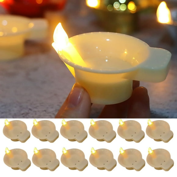 Big Sale! XIPYYKM 12 Pcs Lamp Decorations Gold Led Water Sense Lights Flameless Oil Lamp Shape Tea Lights Decorations for Home Indian Pooja Housewarming Gift Christmas Clearance Deals
